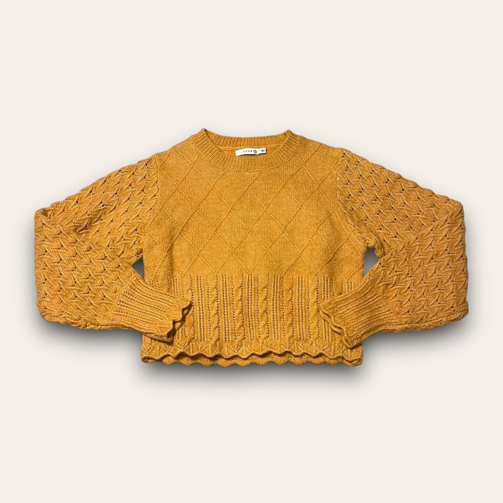 Lush Orange Knit Sweater Size Small Balloon Sleeves Cozy Cottagecore